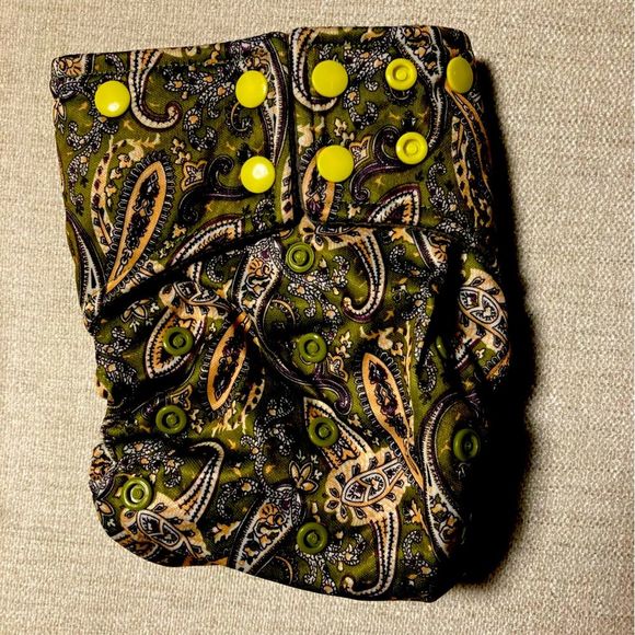 Sweet Cheeks OS Pocket Diaper Double Gusset Green Paisley - Picture 1 of 6